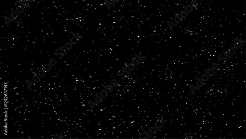Starry night sky. Galaxy space background. Glowing stars in space. Night sky with plenty stars.  Falling small factured snow on a black background 