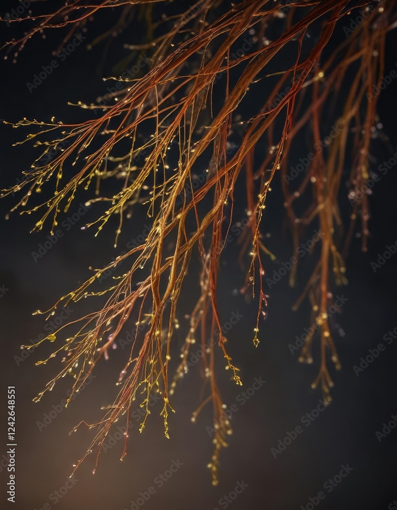 Delicate willow tree branches woven together with threads of light , foliage, dreamy, mist Delicate willow tree branches woven together with threads of light , foliage, dreamy, mist