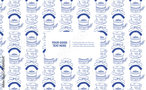 Romantic Tea Time Sketch Clipart Monochrome Background
