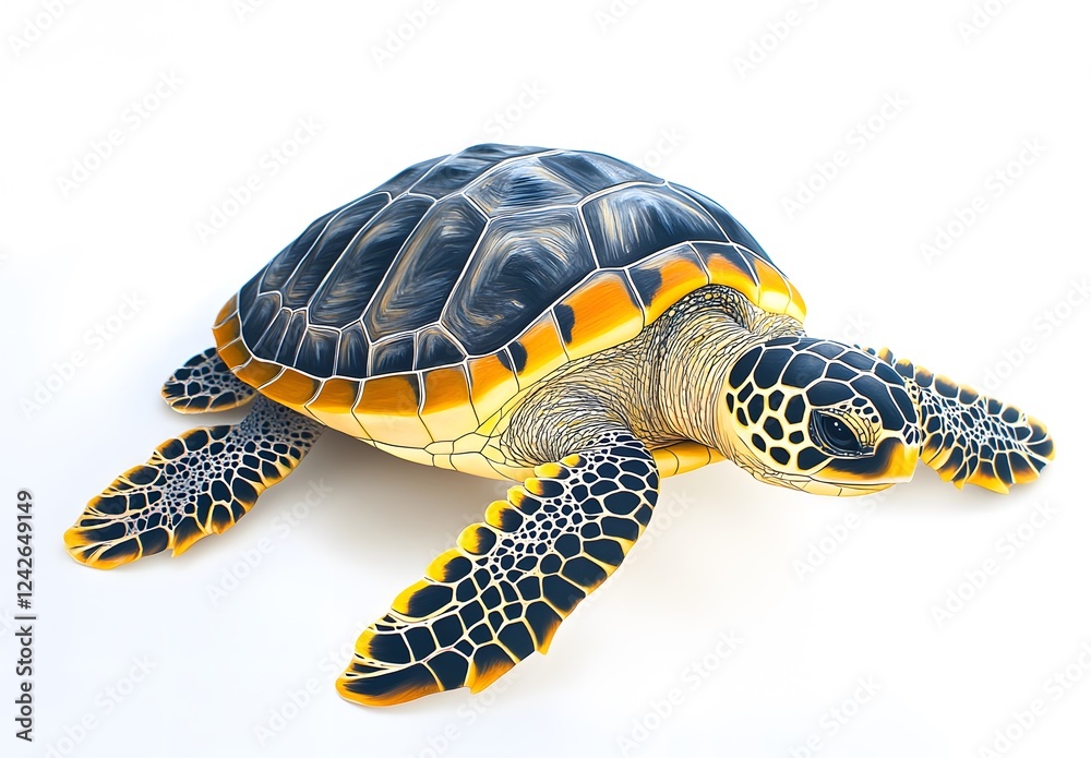 Obraz premium A vibrant sea turtle with yellow and dark shell patterns