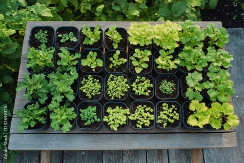 Tiny herb seedlings are sprouting healthily in ceramic pots placed on a kitchen counter, creating a warm and inviting atmosphere that enhances the cozy home environment photo