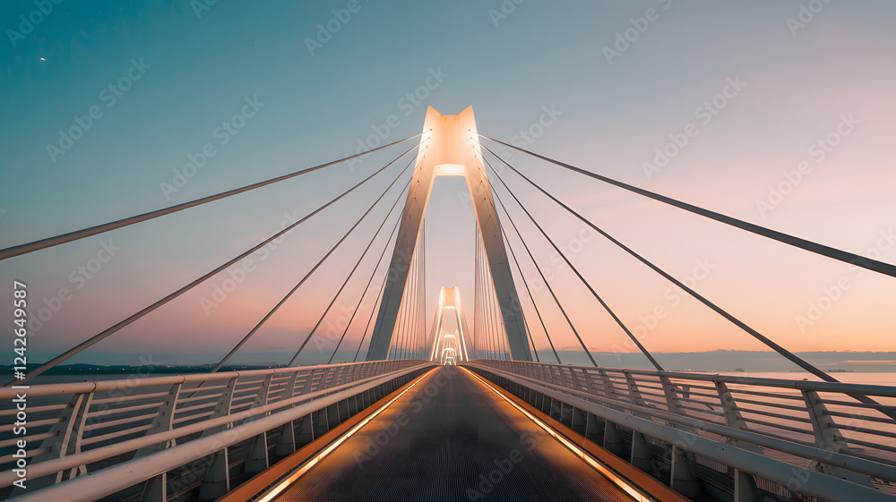 Fototapeta premium A clear, open sky above a glowing bridge leading to new horizons.