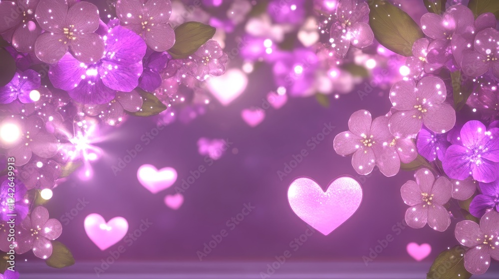 Sparkling Pink Blossom Hearts Romantic Spring Background Sparkling Pink Blossom Hearts Romantic Spring Background