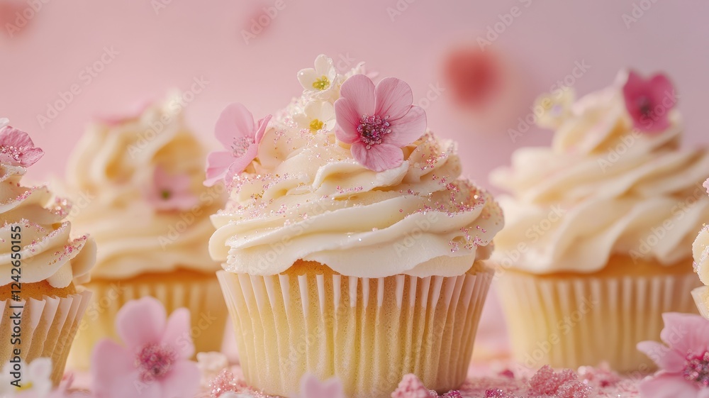 Delicious close-up of cupcakes adorned with beautifully textured edible frosting, perfect for any sweet occasion. Delicious close-up of cupcakes adorned with beautifully textured edible frosting, perfect for any sweet occasion.