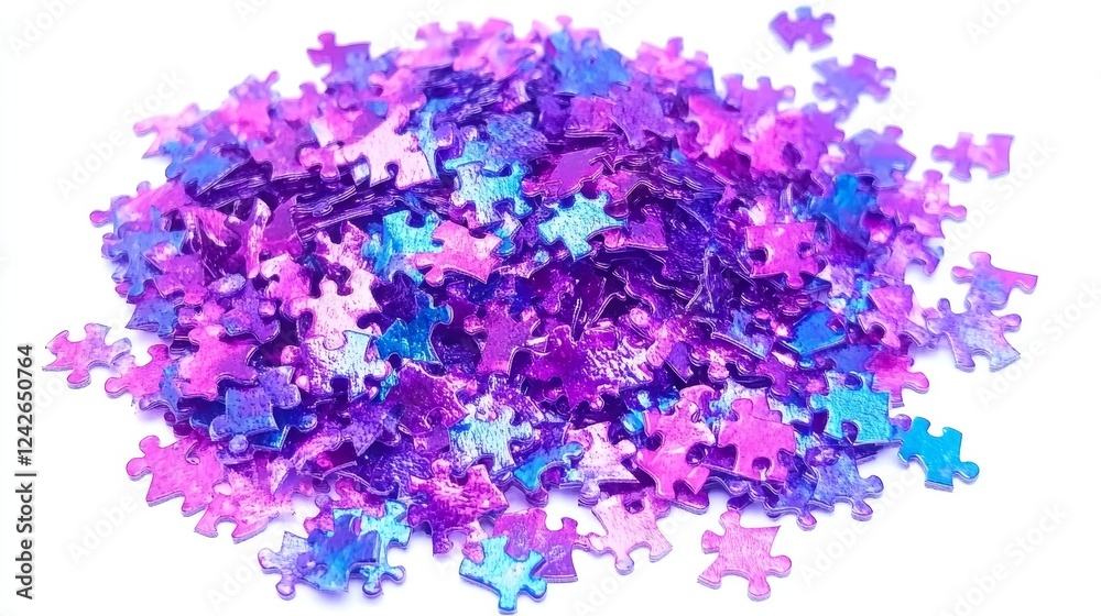 Naklejka premium Sparkling Purple and Blue Puzzle Pieces Scattered