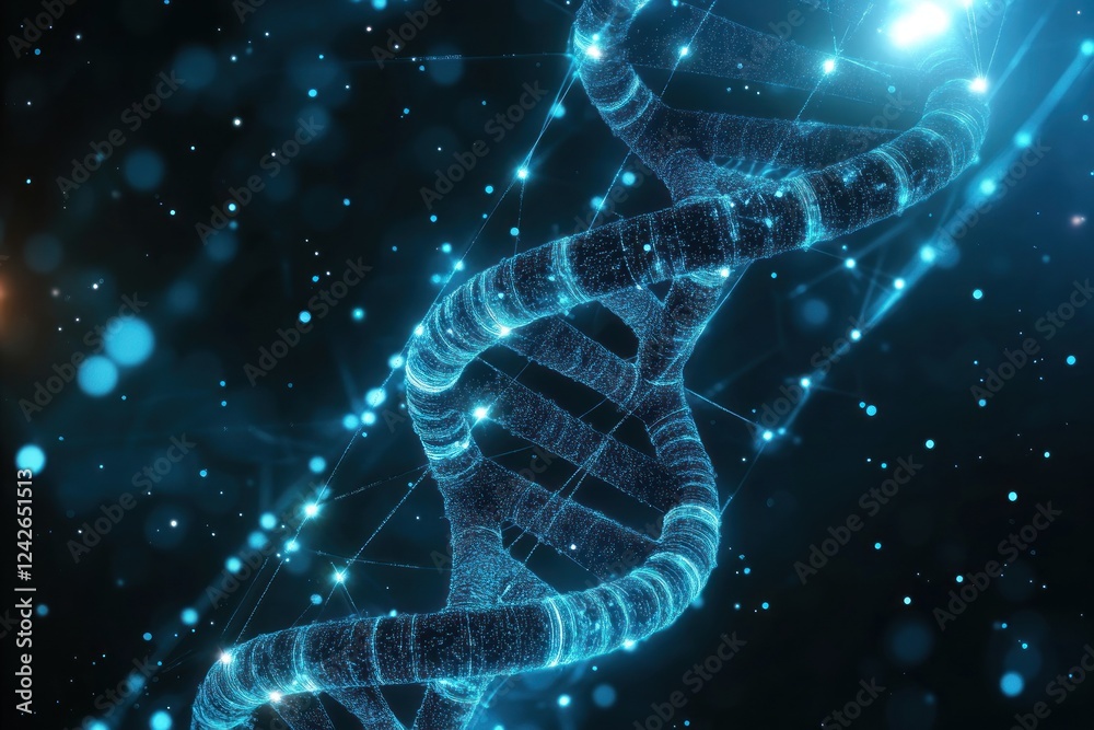 Glowing DNA Helix with Sparkling Particles in Dark Space Glowing DNA Helix with Sparkling Particles in Dark Space
