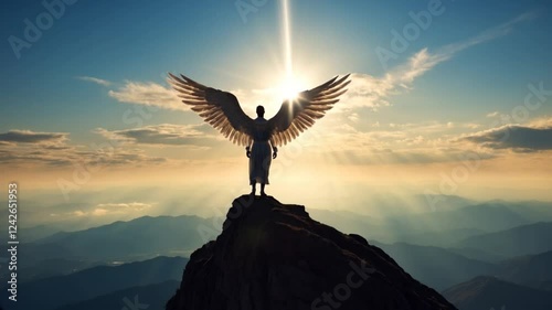 archangel michael standing on a hill, christian footage