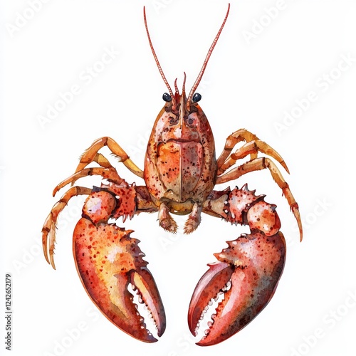 Close-up Image of a Realistic Lobster with Detailed Texture and Vibrant Colors Against a White Background