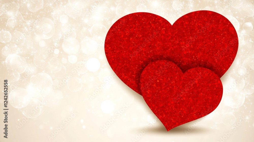Fototapeta premium Sparkling Red Hearts Valentine's Day Romantic Design