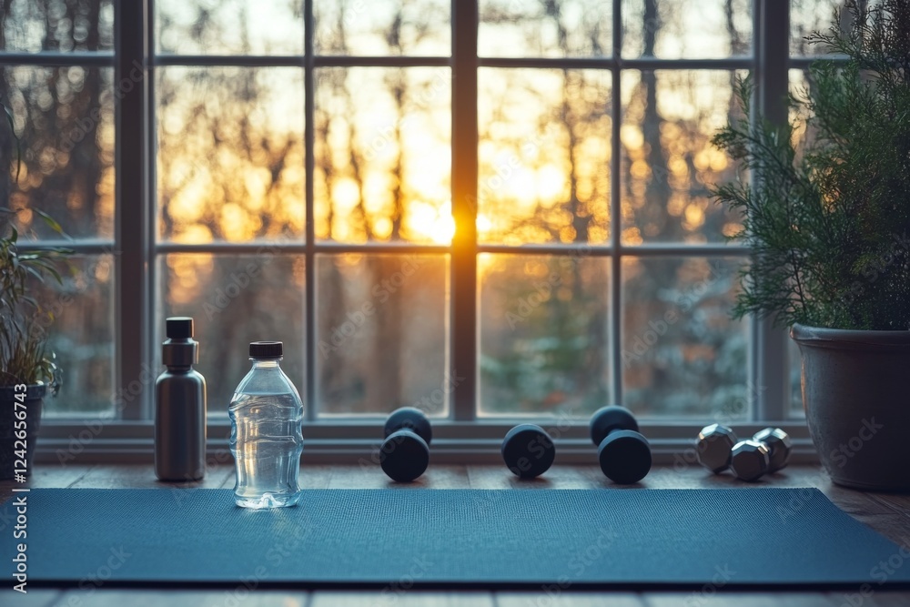 Naklejka premium Sunlit fitness center with modern equipment