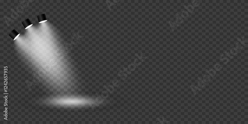 Stage lighting effect, light spotlights. On a transparent background.