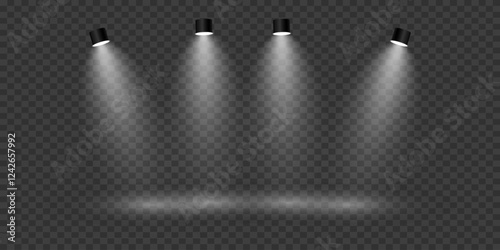 Stage lighting effect, light spotlights. On a transparent background.