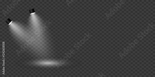 Stage lighting effect, light spotlights. On a transparent background.