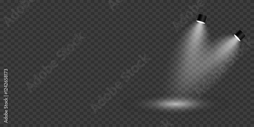 Stage lighting effect, light spotlights. On a transparent background.