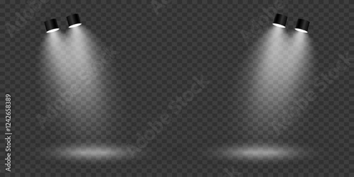 Scene with bright white light. Spotlight effect of light and podium. 