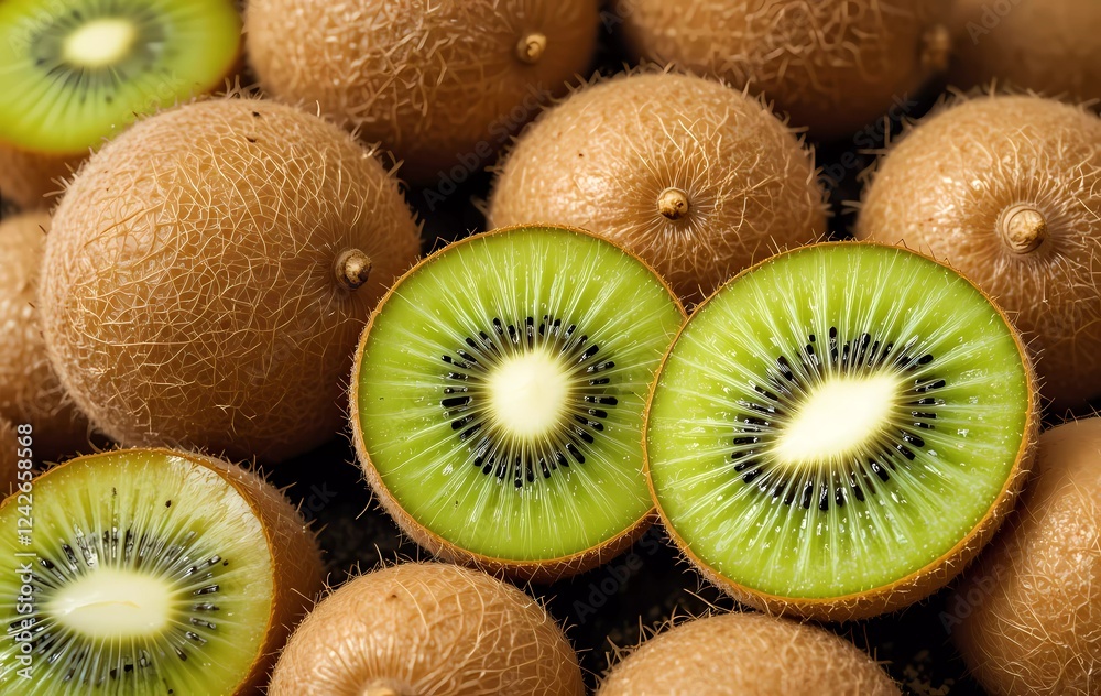 Kiwi fruits cut in half - background Kiwi fruits cut in half - background