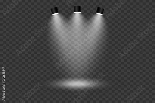 Scene with bright white light. Spotlight effect of light and podium. 
