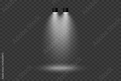 Scene with bright white light. Spotlight effect of light and podium. 