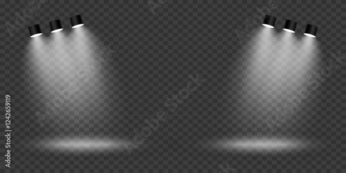 Scene with bright white light. Spotlight effect of light and podium. 