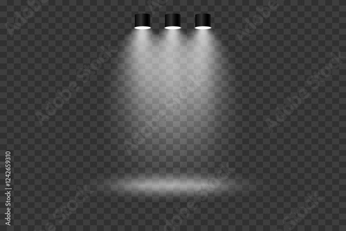 Scene with bright white light. Spotlight effect of light and podium. 