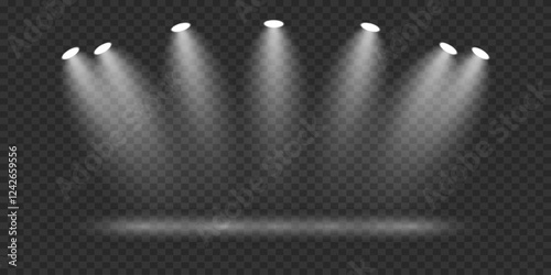 White light spotlights, stage light. Vector illustrator