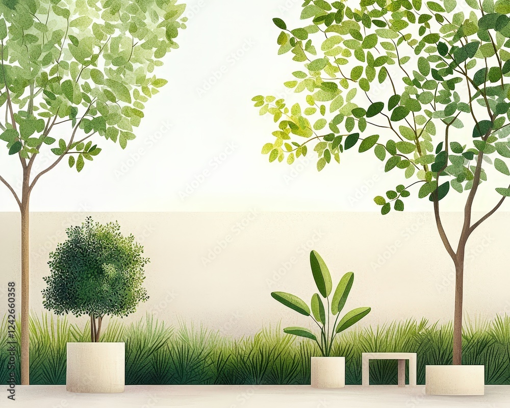 Obraz premium Lush Greenery in Minimalist Garden Design