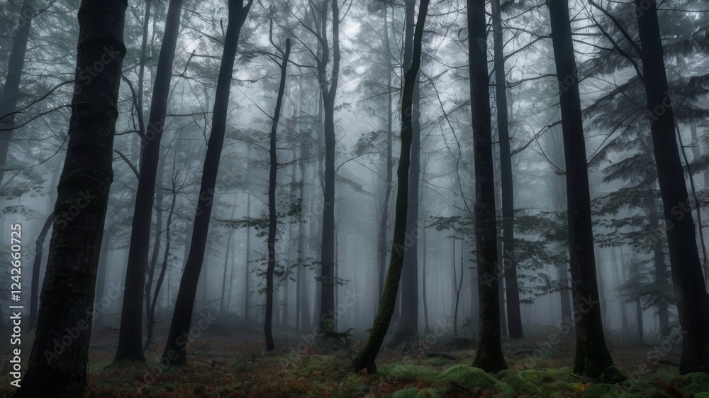 Fototapeta premium Enigmatic Fog-Shrouded Forest Deep in the Woods
