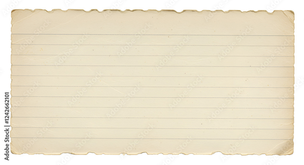 Fototapeta premium Torn vintage lined notebook paper with distressed edges and a textured surface, perfect for scrapbooking, background designs, or creative projects. Isolated