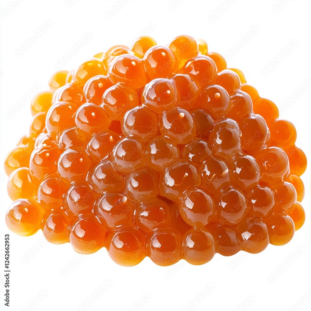 Close-Up of Glossy Orange Fish Roe Piled on a White Background for Culinary and Food Photography Close-Up of Glossy Orange Fish Roe Piled on a White Background for Culinary and Food Photography