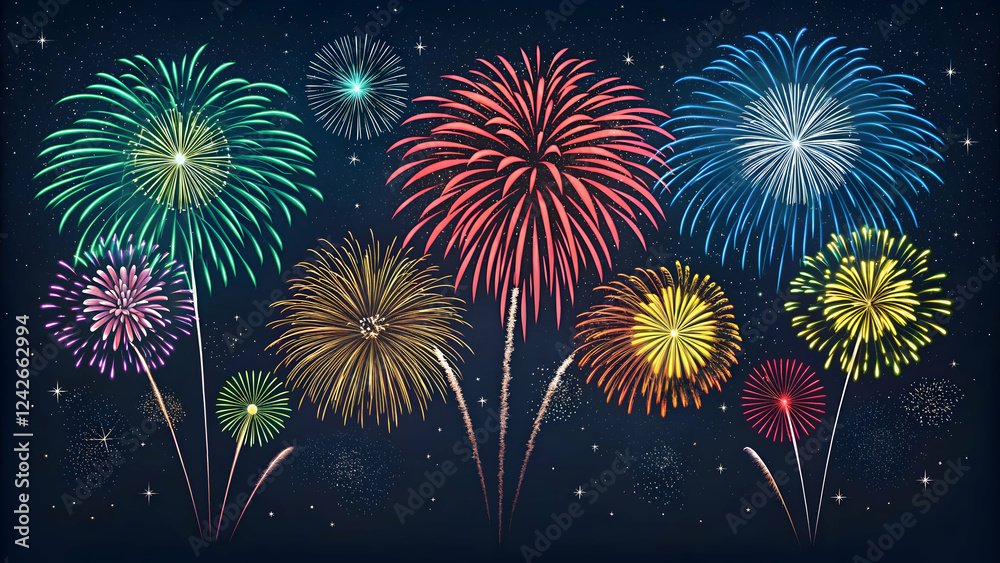 Fototapeta premium Colorful fireworks exploding in dark night sky