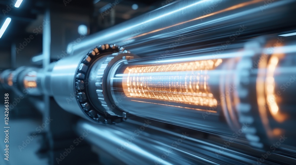 Close-Up View of Carbon Storage Pipeline System with Translucent Lights