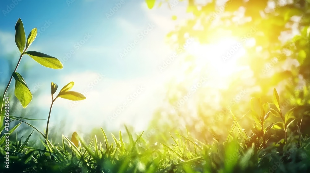 Fototapeta premium Springtime Renewal Young Plants Emerging in Sunlight