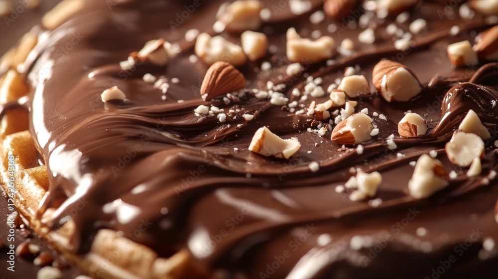Fototapeta premium Close-Up of Golden Waffle Infused with Rich Chocolate Topping