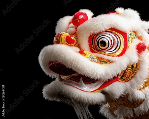 Vibrant Lion Dance Costume Head Decorated for Cultural Celebration photo