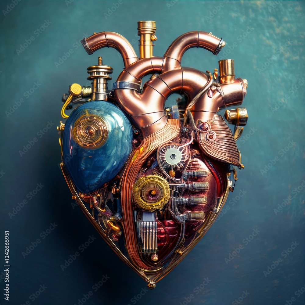 Fototapeta premium Steampunk Anatomical Heart – Mechanical and Organic Fusion in Artistic Design