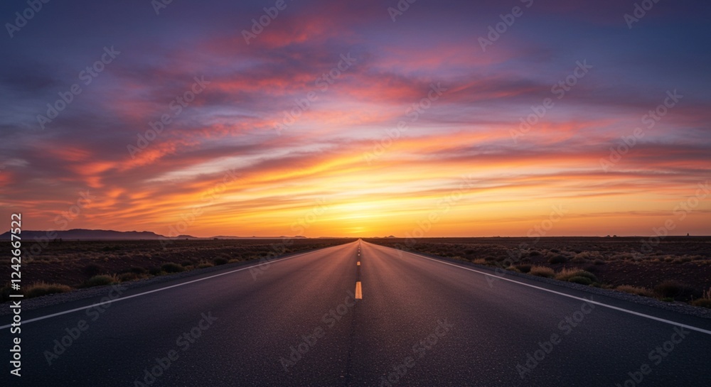 Naklejka premium Infinite Journey: The Road Beneath the Sunset 