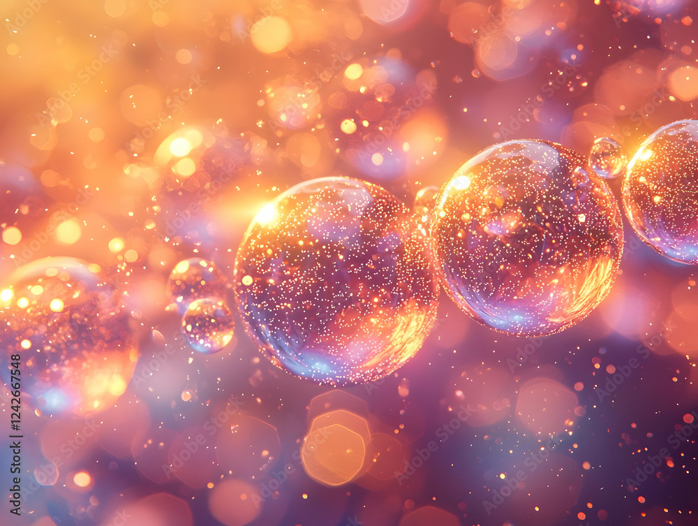 Glowing Bubbles Float in Cosmic Dust, Shimmering with Warm Light Glowing Bubbles Float in Cosmic Dust, Shimmering with Warm Light