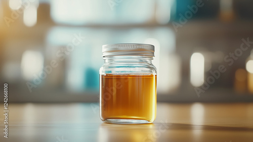 Golden Liquid in Glass Jar:...