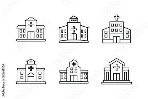 hospital building line art vector illustration