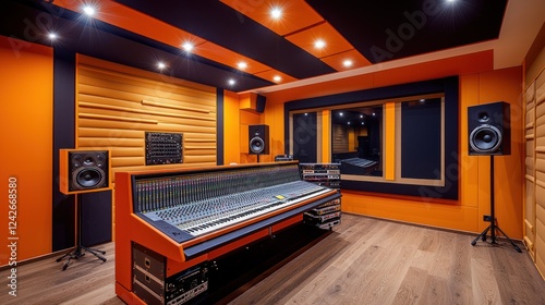 Modern Orange Music Recording Studio Interior Design