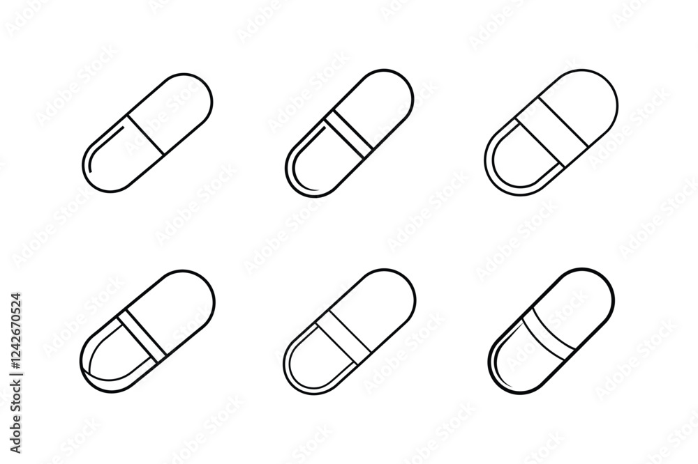 pill icon line art vector illustration pill icon line art vector illustration