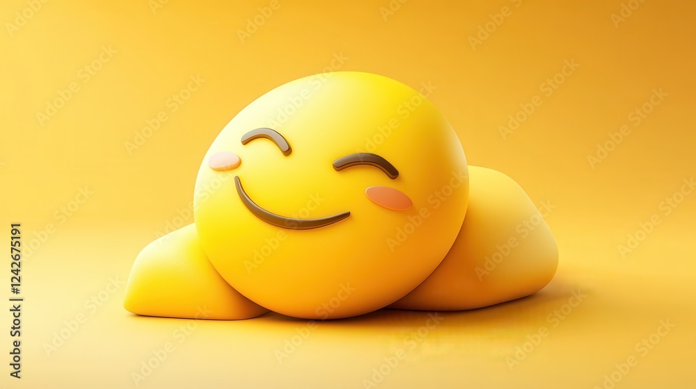 Fototapeta premium Happy Emoji Relaxing on Yellow Background