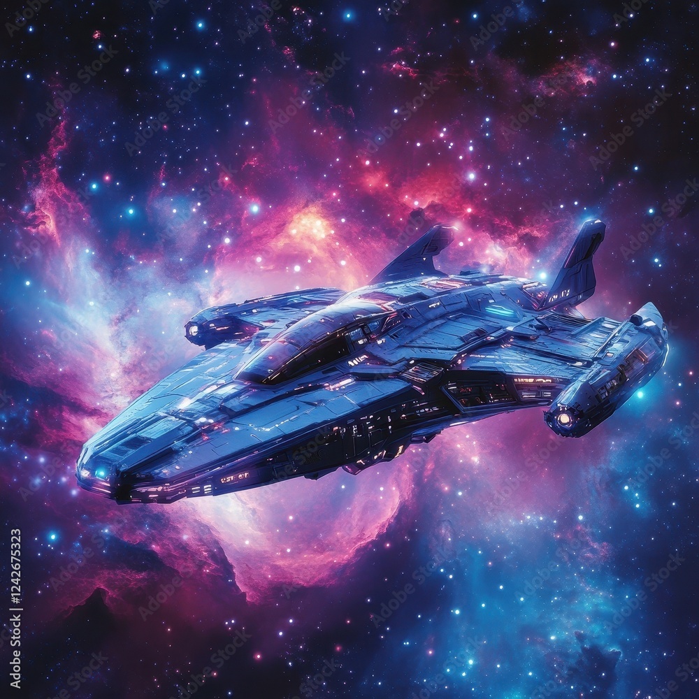 Fototapeta premium Futuristic Spaceship Soaring Through A Cosmic Nebula