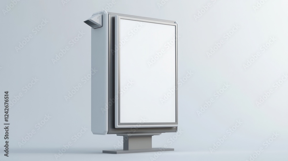 Blank vertical billboard, shown on a kiosk against a white backdrop, perfect for outdoor ad customization. Blank vertical billboard, shown on a kiosk against a white backdrop, perfect for outdoor ad customization.