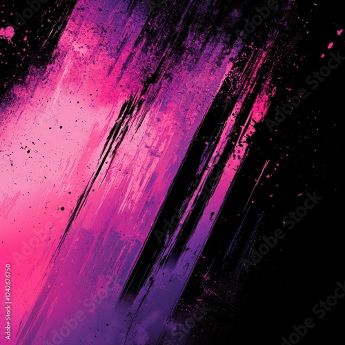 Grain textures and glowing highlights enrich the pink, purple, and black gradients, offering bold visual contrasts.