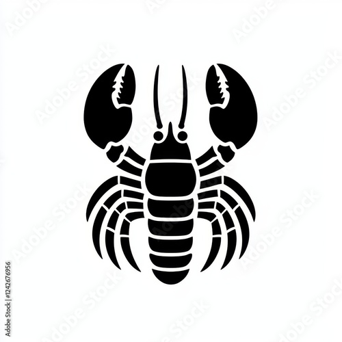 Black Silhouette of a Lobster with Prominent Claws for Marine Life and Seafood Themes photo