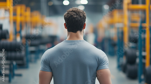Muscular Man in Gym: A rear...