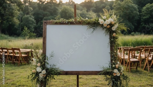 Whiteboard Mockup in Garden Wedding Setting – Space for Custom Text