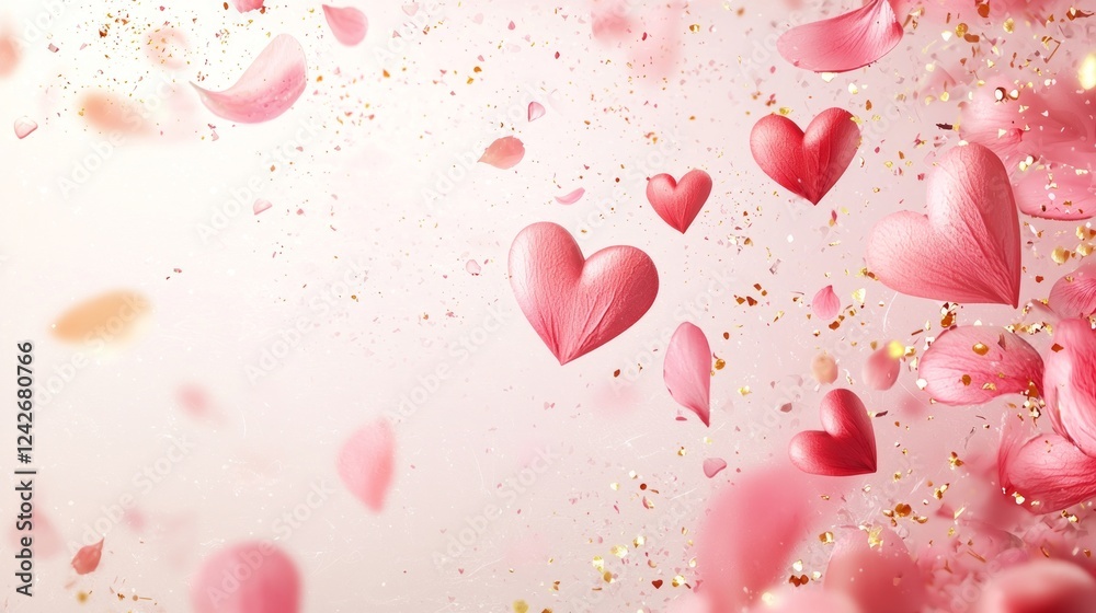 Valentine mockup card and heart background minimal. Hearts in the Air Falling Petals Romance and Celebration of Love Romantic Backdrop Ambiance. Valentine mockup card and heart background minimal. Hearts in the Air Falling Petals Romance and Celebration of Love Romantic Backdrop Ambiance.
