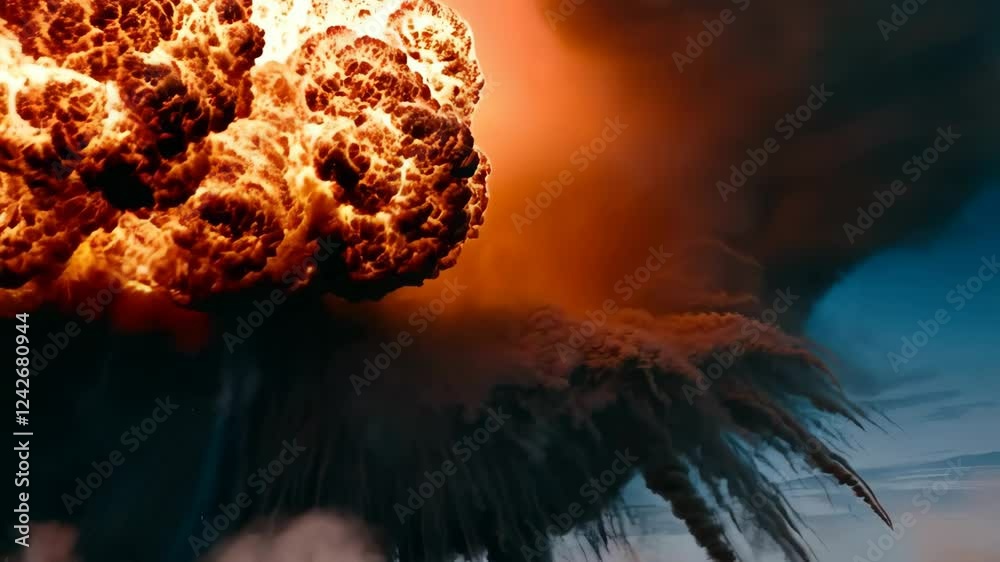 A large explosion of black smoke